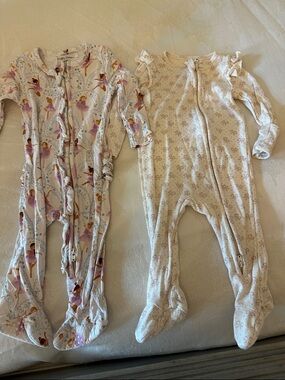 Angel Dear Ballet & Bow Print Footed One-Pieces in Pink and Cream